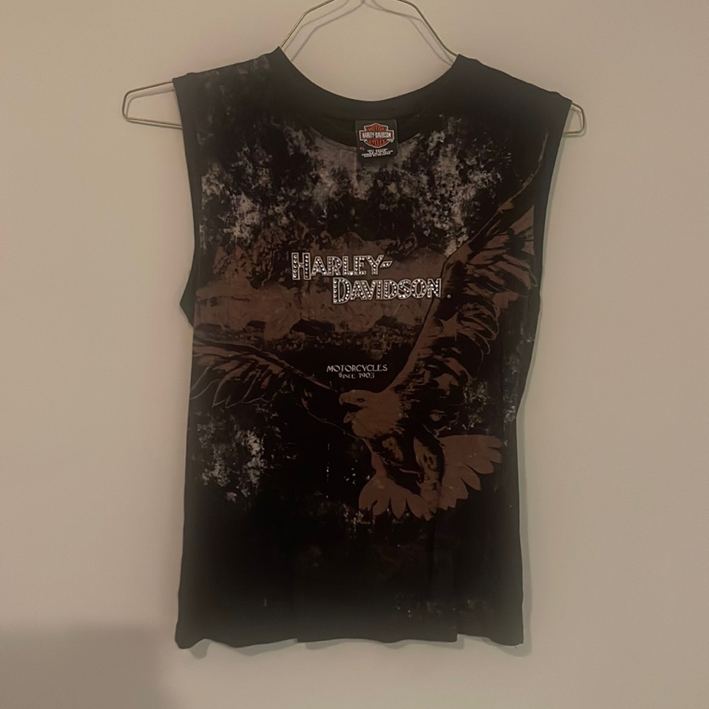 Harley-Davidson black tie dye tank top with eagle